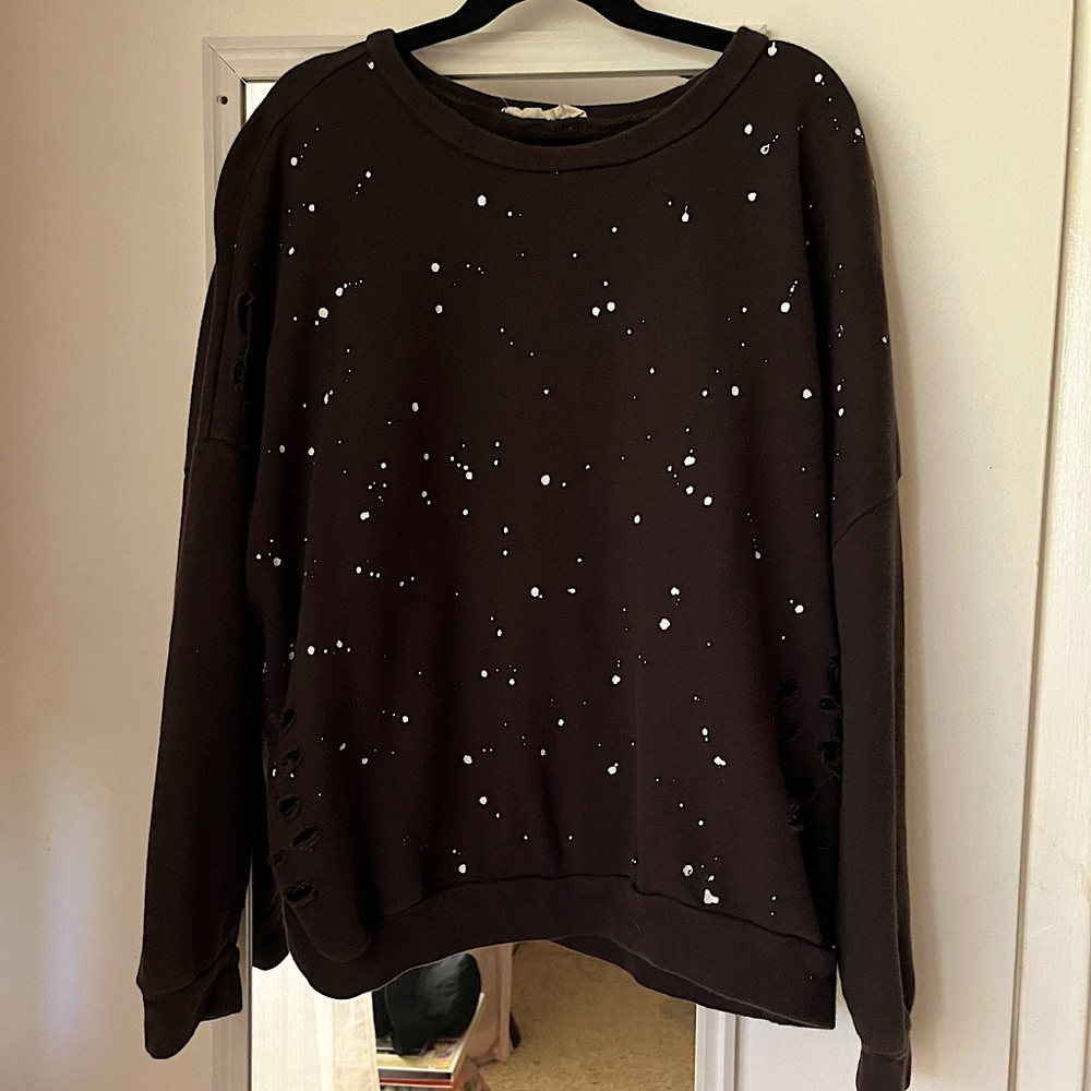 Distressed black and paint splatter sweater